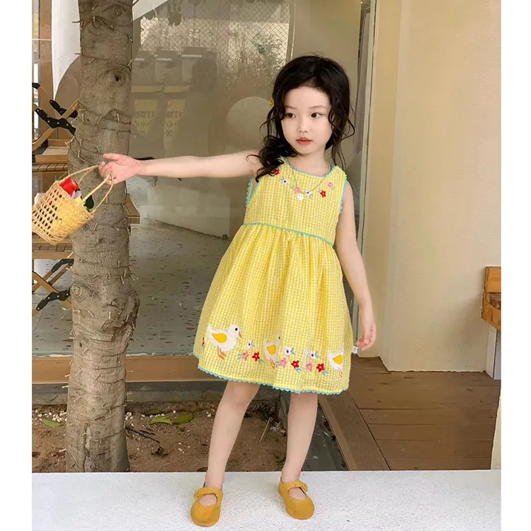 【现货】童装女童连衣裙夏装儿童洋气可爱小鸭子裙子时尚黄色背心裙
