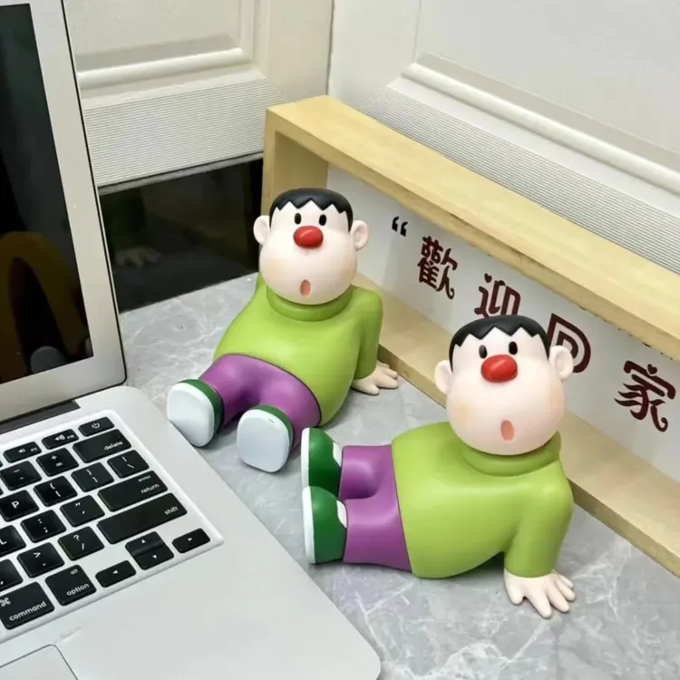 潮玩胖虎公仔 手机支架 懒人手机座 手办模型 办公室居家桌面摆件