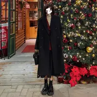 【继承者】高级感冬季厚款双面呢子大衣黑色毛呢长款外套显瘦气质