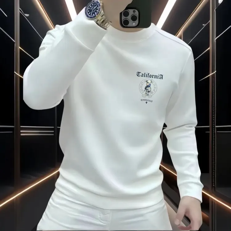 2024秋冬季新款加绒简约字母熊帅气长袖男士修身个性百搭圆领卫衣