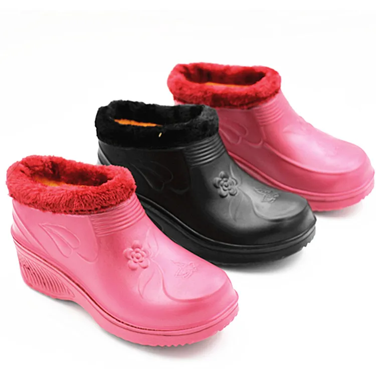 冬季新品女低帮保暖防水鞋防滑厚底男泡沫EVA加绒棉雨鞋轻便雨靴