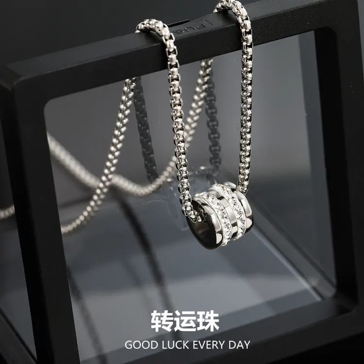 钛钢项链 转运珠小蛮腰钛钢项链镶钻男女情侣饰品不掉色ins个性潮