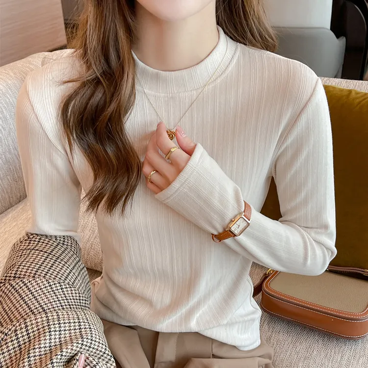 小立领针织打底衫女内搭秋冬新款内搭加绒加厚高级感长袖保暖上衣