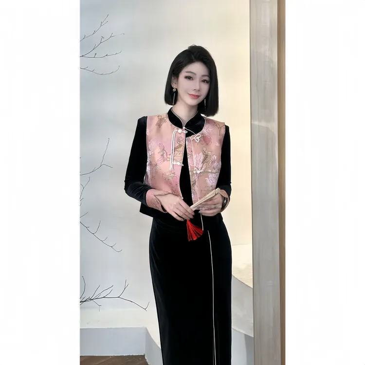 格娜【桃之夭夭】秋冬品质新款气质国风丝绒名媛设计显瘦女装连衣裙