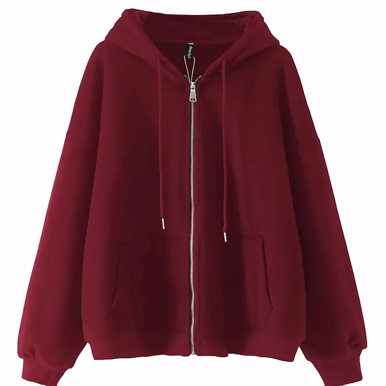 300斤大码潮牌酒红色拉链卫衣男女加绒宽松百搭开衫连帽外套男士