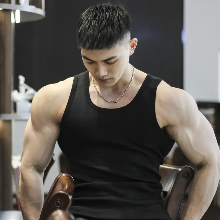 美式修身粗螺纹背心230g显大健身运动外穿训练打底男无袖紧身