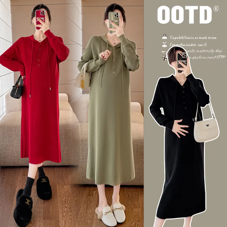 孕妇装秋冬装新款慵懒风时尚高级感加厚针织显瘦气质长款连衣裙