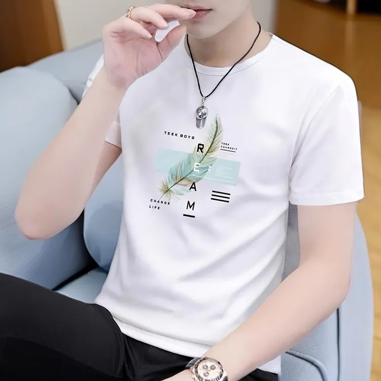 雅鹿男装夏季新款男士圆领印花短袖t恤潮流半袖休闲百搭上衣服