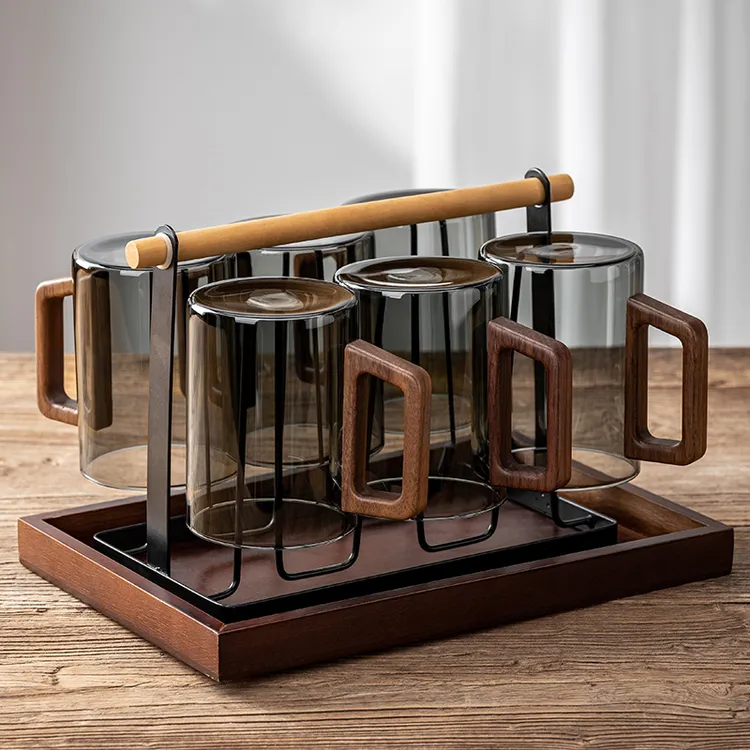 高档玻璃水具套装耐高温高硼硅玻璃杯中式家用待客茶杯带把手杯子