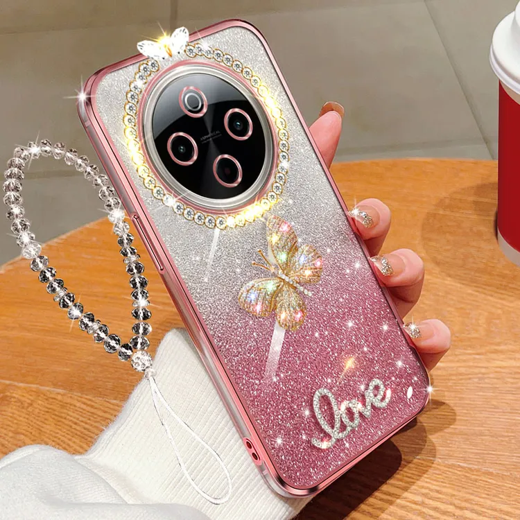 vivo y300pro手机壳5G镶钻防摔套V2410A透明闪粉蝴蝶女款时尚软胶