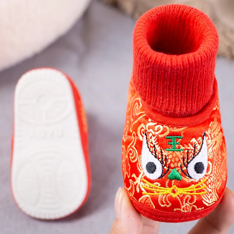 加绒保暖刺绣虎头鞋婴儿棉鞋0-1岁防滑学步鞋男女宝宝不掉鞋秋冬