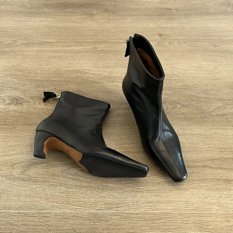 Dannyfrey小坡跟短靴尖头秋冬女单靴法式气质时尚靴短筒后拉链