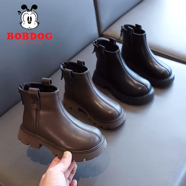 巴布豆儿童宝宝皮靴短靴女童秋冬新款软底2025加绒洋气马丁靴靴子