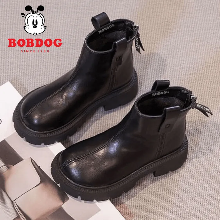 巴布豆正品童鞋女童靴子儿童马丁靴短靴男童靴子2025新款春秋皮靴