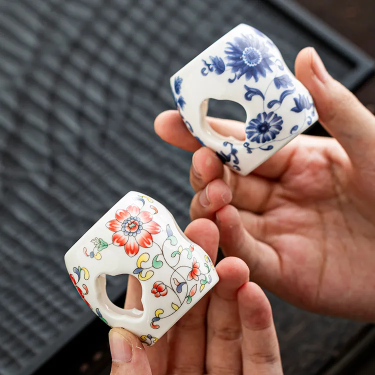 复古青花瓷茶器盖置仿古陶瓷壶承盖托白瓷茶具茶道配件茶玩摆件