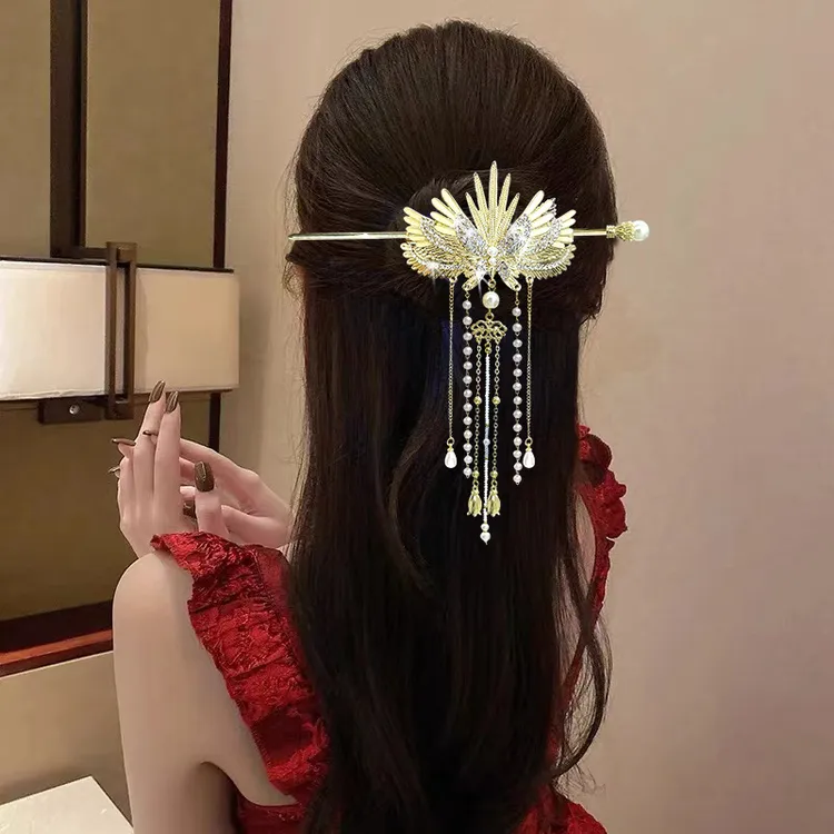 流苏发簪盘发爆款抓夹后脑勺发钗步摇发夹簪子高级正宗高档簪子