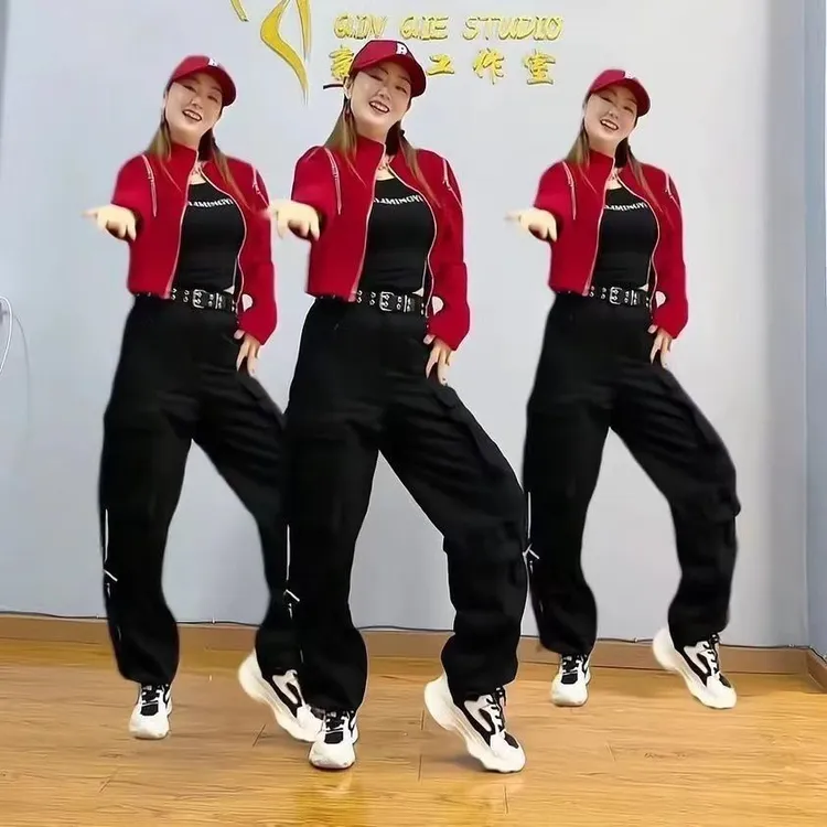 2024春秋新款曳步拉链百搭修身开衫外套飘带工装裤演出服运动