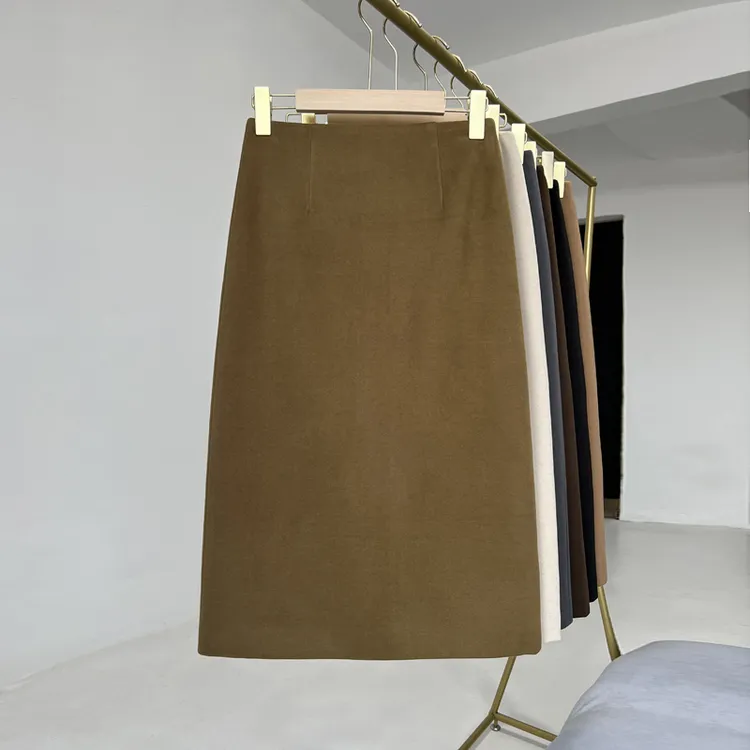 冬季加厚毛呢半身裙新款垂感高腰a字裙中长后开叉气质百搭包臀裙