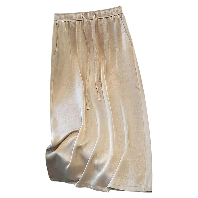 醋酸缎面半身女夏季薄款2025新款高腰高级感印花开叉气质a短裙