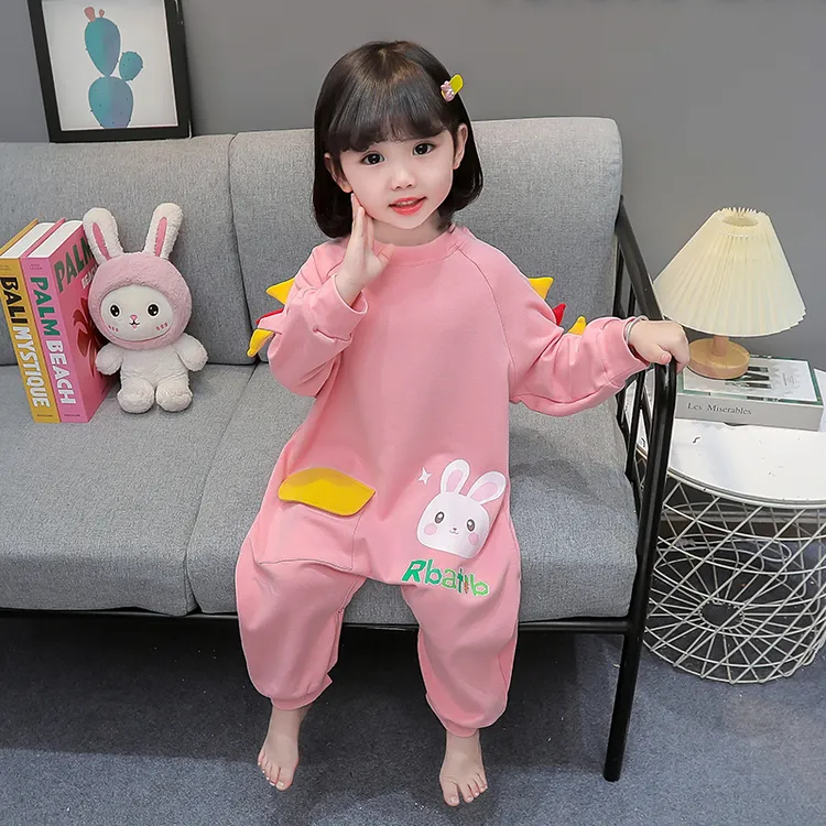 可爱兔子婴儿童连体睡衣春秋季纯棉女童家居服防着凉宝宝卡通睡袋