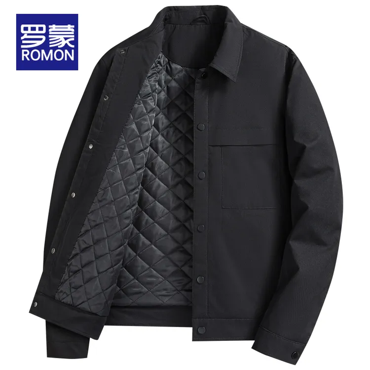 罗蒙男士冬季加棉夹克男款爆款2025新款潮流翻领休闲外套男秋冬款