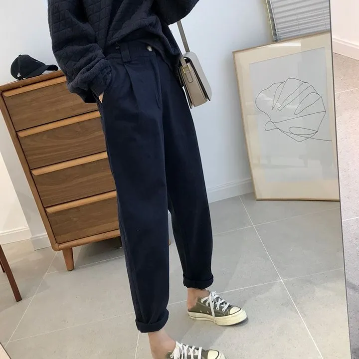 显瘦休闲裤哈伦小脚裤女小众设计感小个子日系工装裤遮肉女款裤子