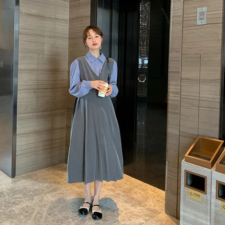 【清仓】春秋简约衬衫背心裙孕妇两件套长袖套装