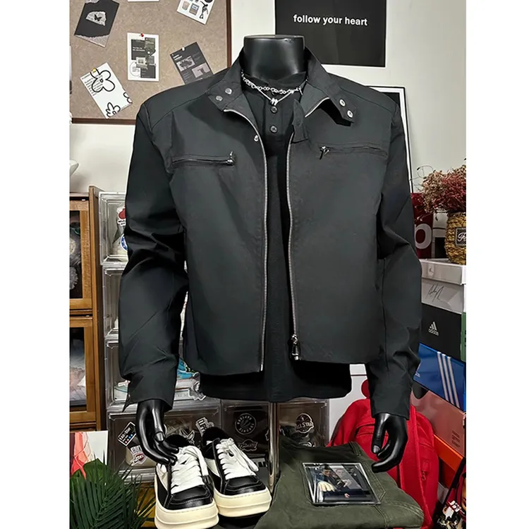 黑色cleanfit短款垫肩外套男高级感痞帅秋冬季美式高街哈林顿夹克