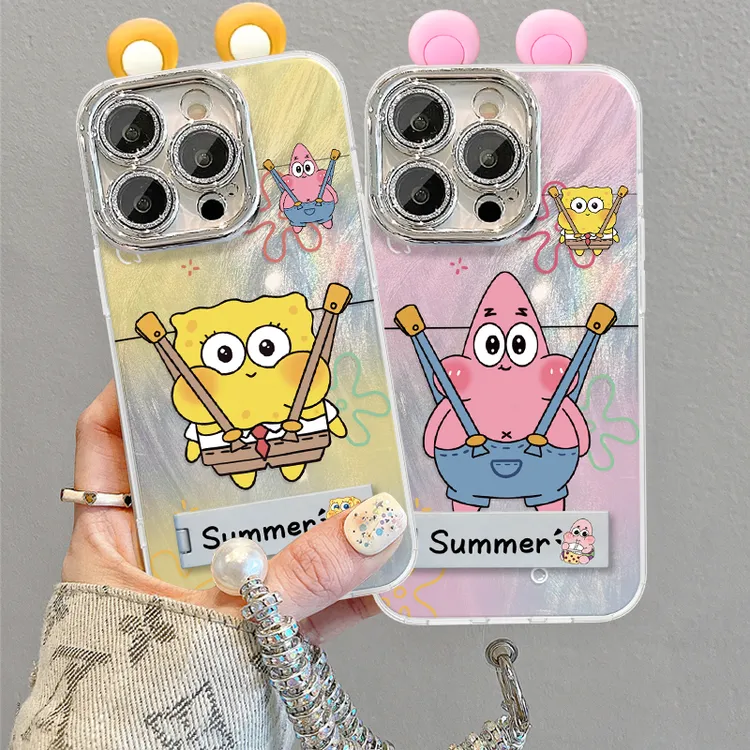 背带裤海绵宝宝苹果15手机壳OPPO华为VIVO精孔羽纱壳卡通简约可爱