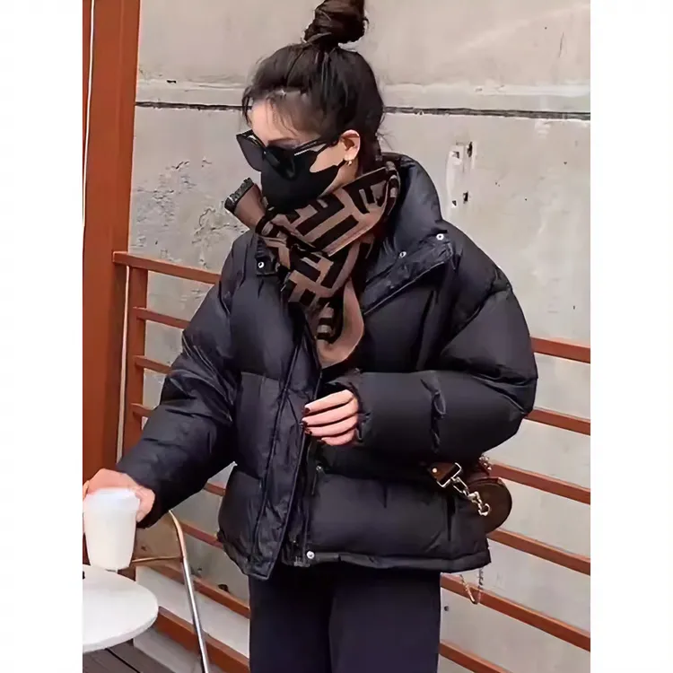 2025运动黑色加厚棉服外套女冬季面包服新款复古宽松显瘦保暖棉衣