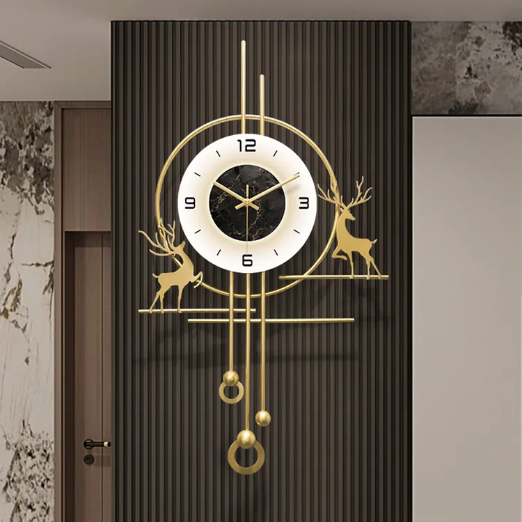 现代简约客厅家用钟表挂钟电视背景墙格栅装饰时钟挂墙免打孔挂表