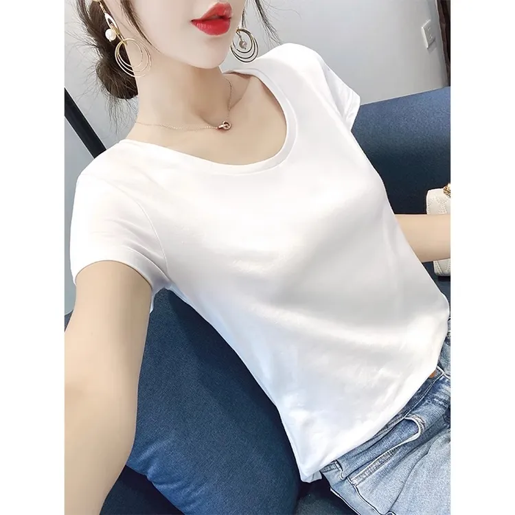 纯棉白色t恤女短袖修身春夏季2025年新款打底衫内搭半袖纯色上衣