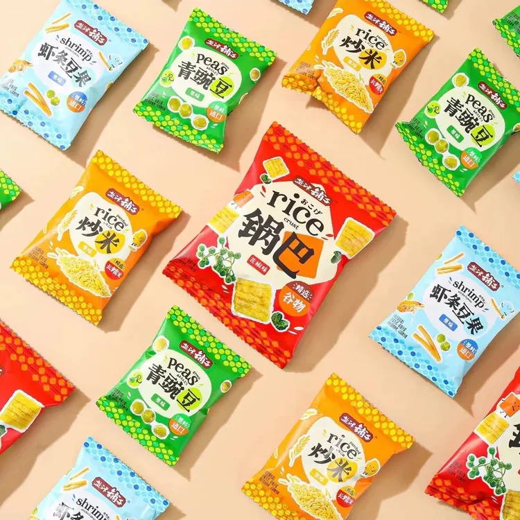 盐津铺子锅巴豌豆休闲花椒解馋零食炒米虾条膨化豆果网红香脆小吃