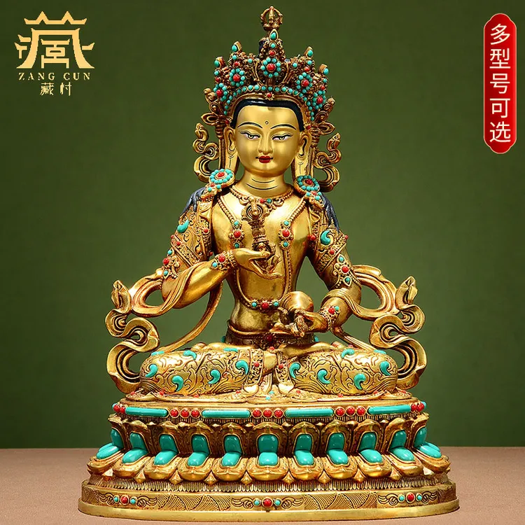 藏村全鎏金《金刚萨埵铜像摆件》宝石镶嵌家用玄关工艺品铜雕摆件