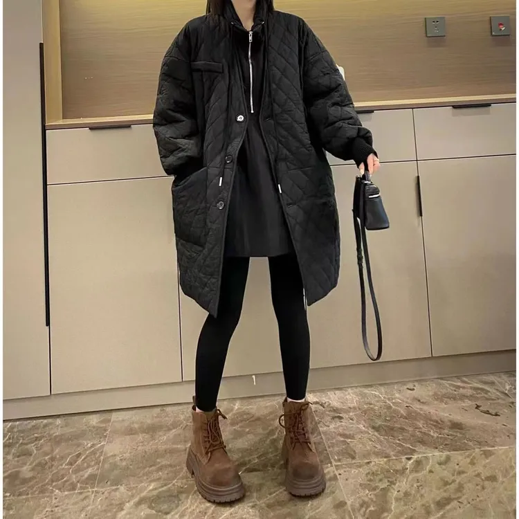 新款欧货大版中长款棉衣外套女大口袋宽松休闲洋气显瘦棉服外套女