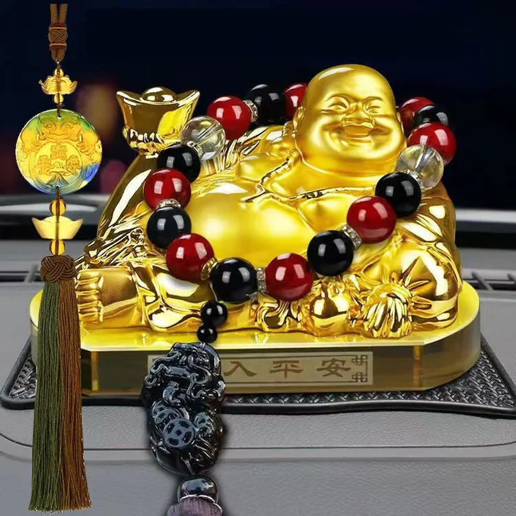 汽车摆件大号弥勒佛像装饰车内时尚香薰香水水晶香水座男女车饰品