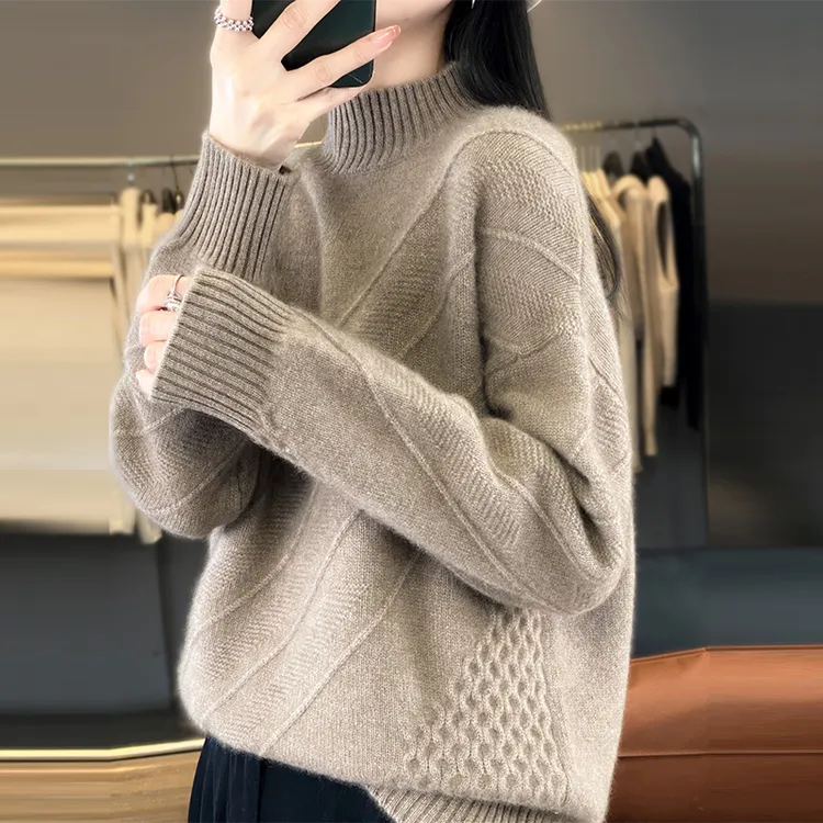 品牌正品羊绒衫女加厚内搭纯色打底毛衣宽松慵懒风打底衫女内搭