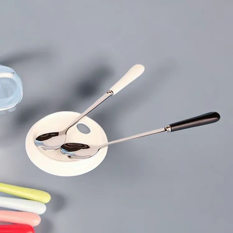 创意情侣陶瓷柄咖啡勺子可爱长柄搅个性拌勺不锈钢家用精致杯勺