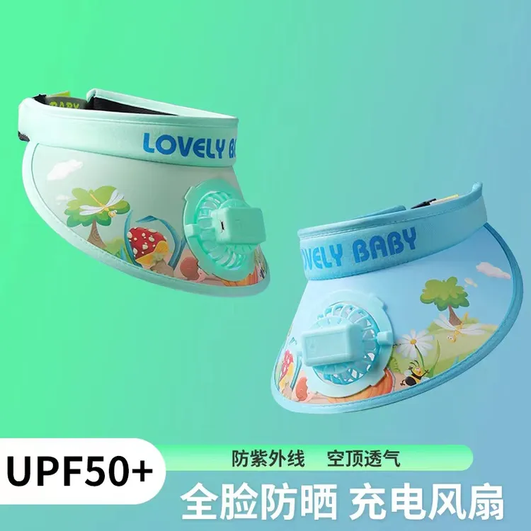 USB充电带风扇帽子男女夏季大帽檐遮阳防晒帽子户外空顶太阳帽批