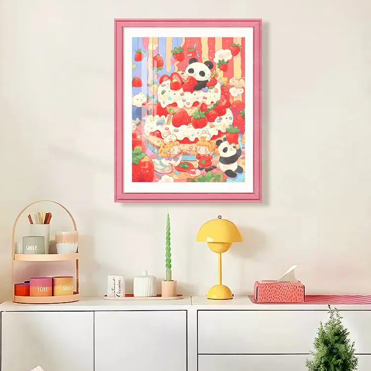 【进口棉布】爱阁十字绣熊猫草莓派对新款简约可爱手工线绣治愈系