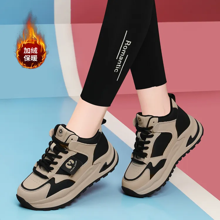 真皮爆款老爹鞋女2025秋冬加绒显脚小轻便运动鞋平底舒适旅游鞋潮