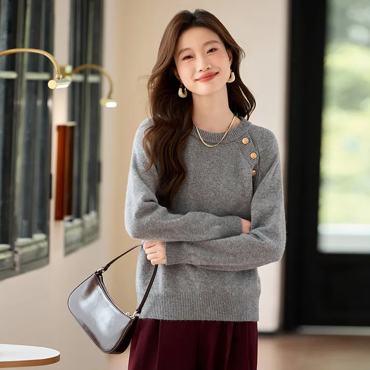 2024品牌新款韩系简约风套头圆领女士针织衫百搭时尚内搭上衣秋冬