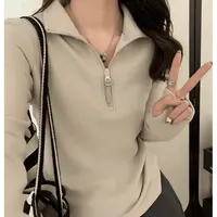 秋冬新款卫衣女时尚显瘦长袖德绒打底衫百搭立领半拉链设计感上衣