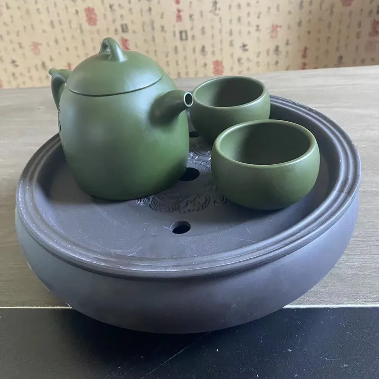 翡翠绿泥宝塔秦权/一壶两杯（沫）纯手工紫砂壶