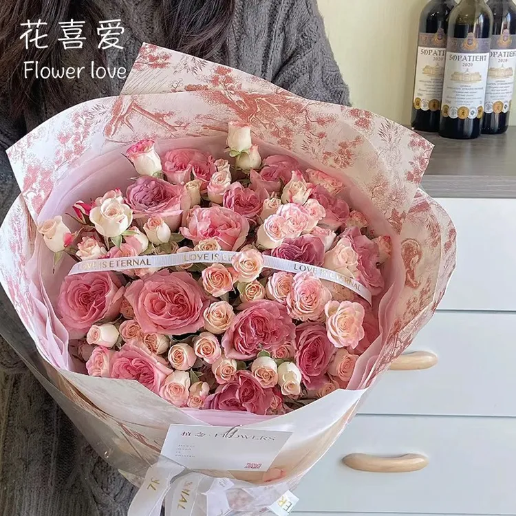 花喜爱网红包花纸午后伯爵红茶防水膜花店花束礼物鲜花包装材料