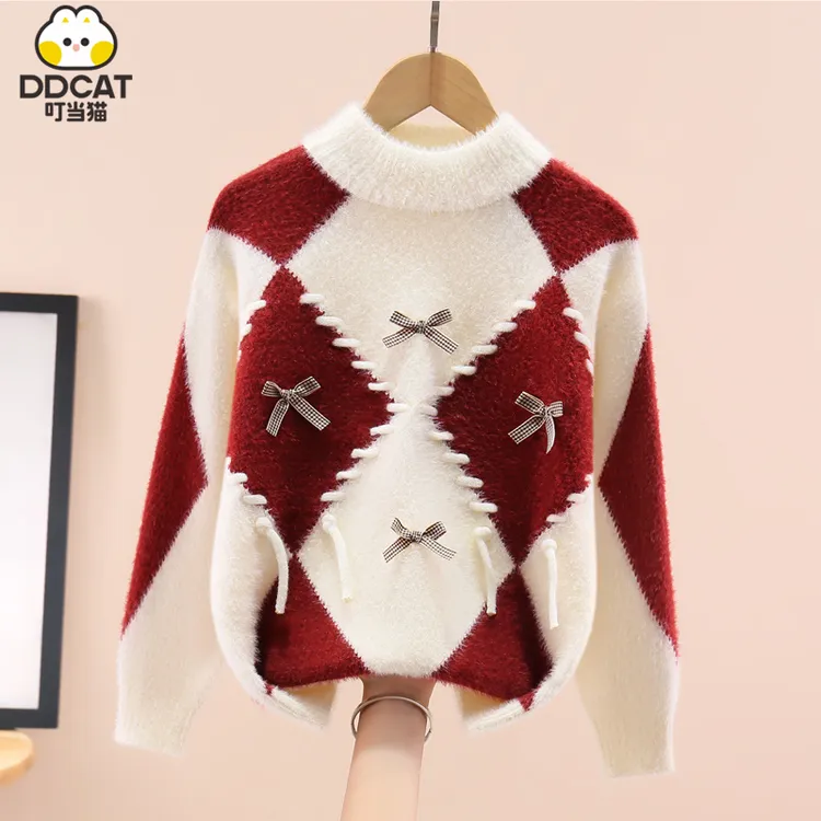 叮当猫女童毛衣秋冬装2025新款洋气中大童女孩圆领套头针织打底衫