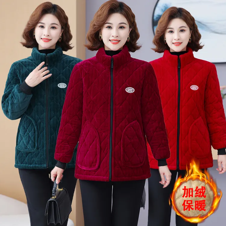 老年薄款棉服外套通勤保暖长袖保暖上装妈妈装宽松秋冬中年加厚