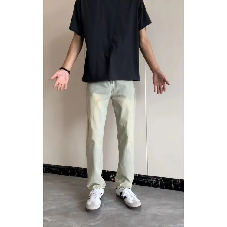 美式高街复古黄泥九分牛仔裤男春夏直筒新款百搭长裤休闲潮流款