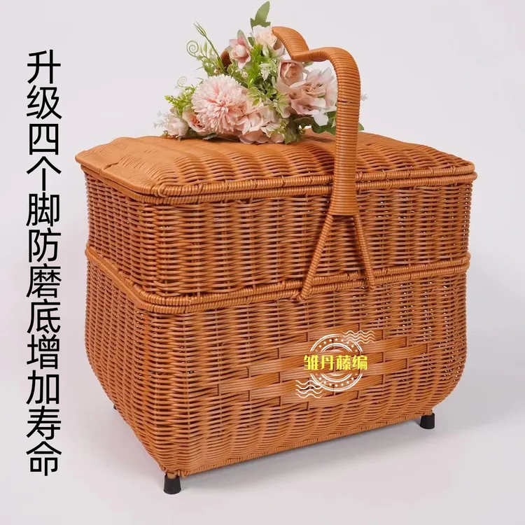 Q38特大号带脚两层方形拜拜篮野餐篮(整体盖子可拆卸)45X30X35