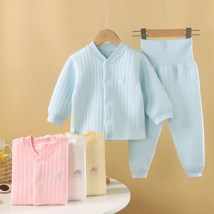 A类婴儿无骨加厚纯棉内衣宝宝开衫保暖衣套装高腰夹棉分体两件套